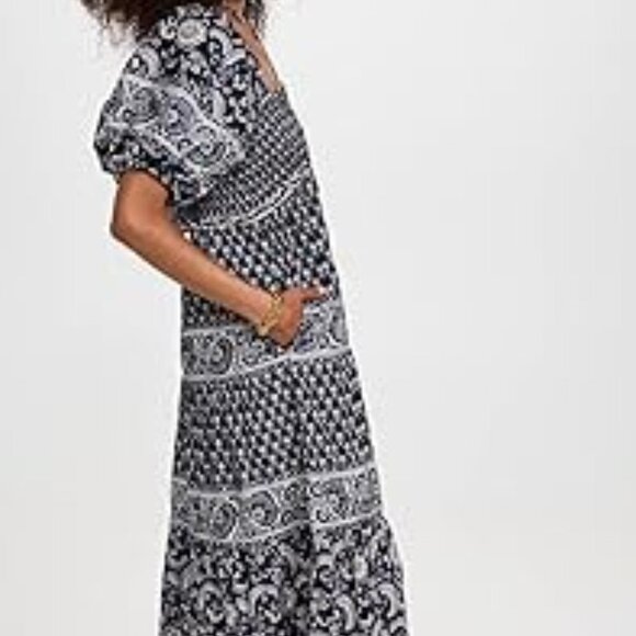 Sea New York - Jasper Border Print Puff Sleeve Dress - Navy Size Small - Picture 4 of 6